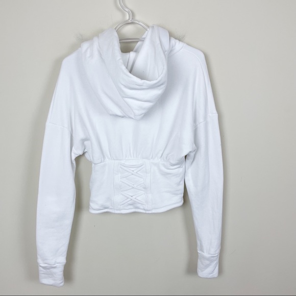 Carbon38 White Lace Up Corset Hoodie French Terry Sweatshirt Size Small - Picture 12 of 13